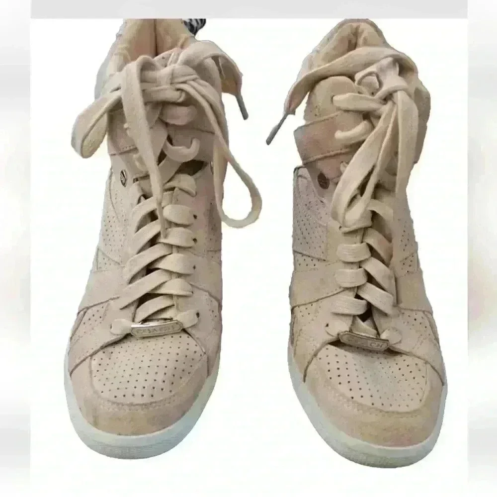 Coach Women's Pale Pink Alexis Suede Hidden Wedge Sneaker  9